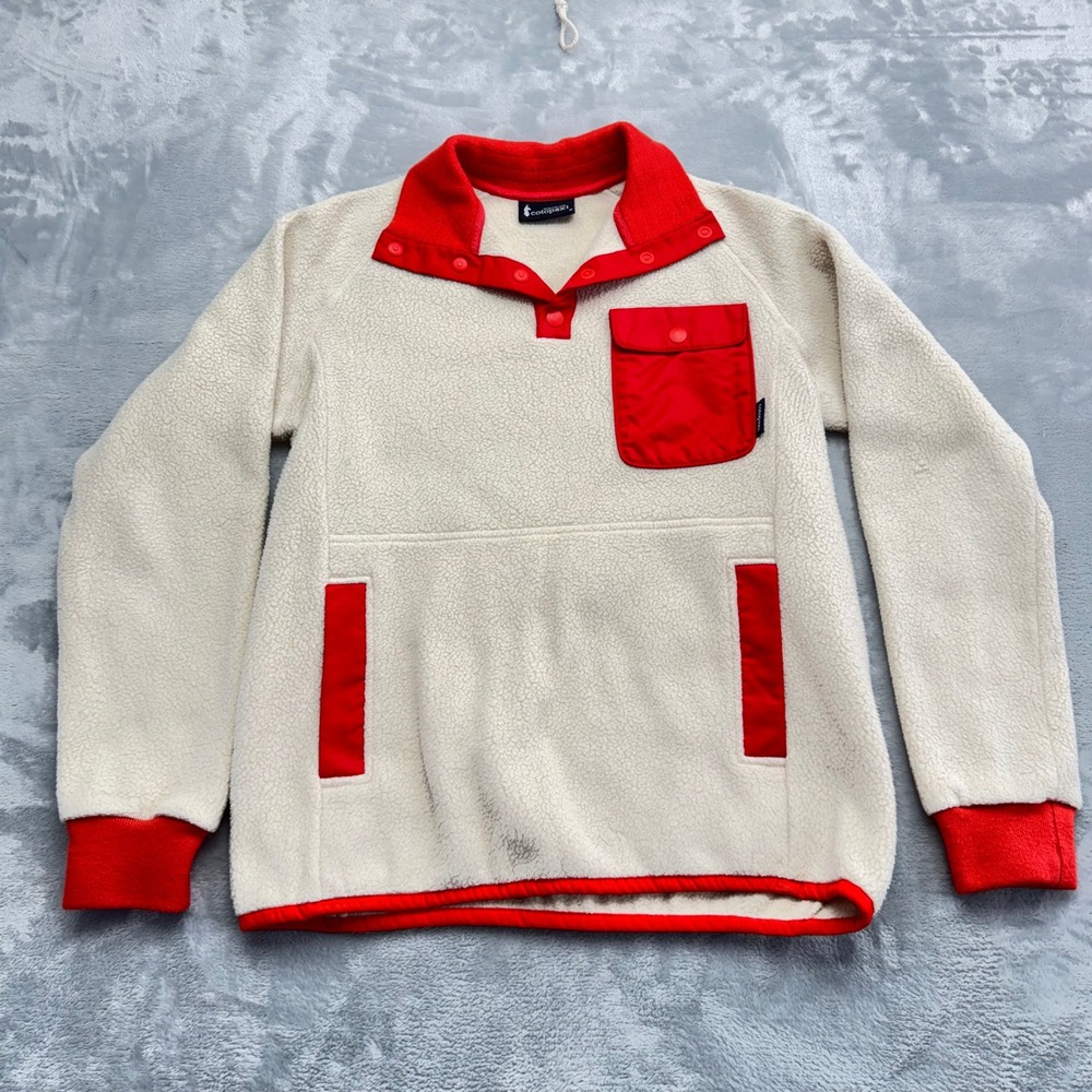 Cotopaxi Cubre High-Loft Fleece Pullover Women Size M Cream Red Snap Neck Jacket